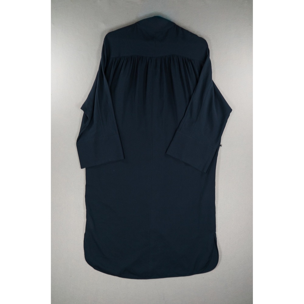 Vince 100% Silk Shirt Dress Navy Blue Band Collar Long Sleeve Women's Medium - Picture 3 of 9